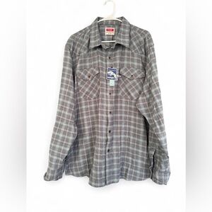 NWT Wrangler Men's 2XL Cloud Flannel Plaid Long Sleeve Western Shirt